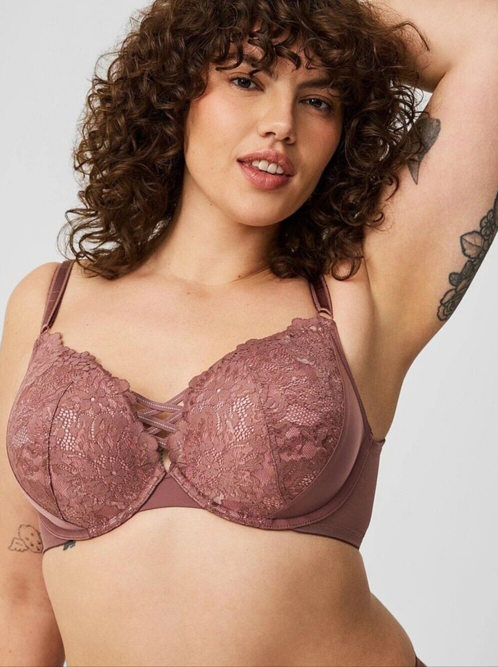 Torrid Rose Taupe XO Plunge Push-Up Floral Lace Bra Size 46DD NWT